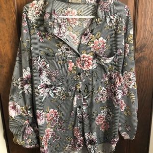 3/4 sleeve floral stripe shirt in 2x
